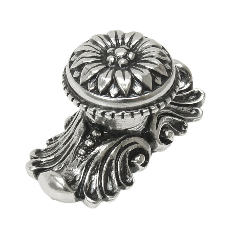 Acanthus large knob with flared foot Rosette style with medium backplatein Platinum, Silver