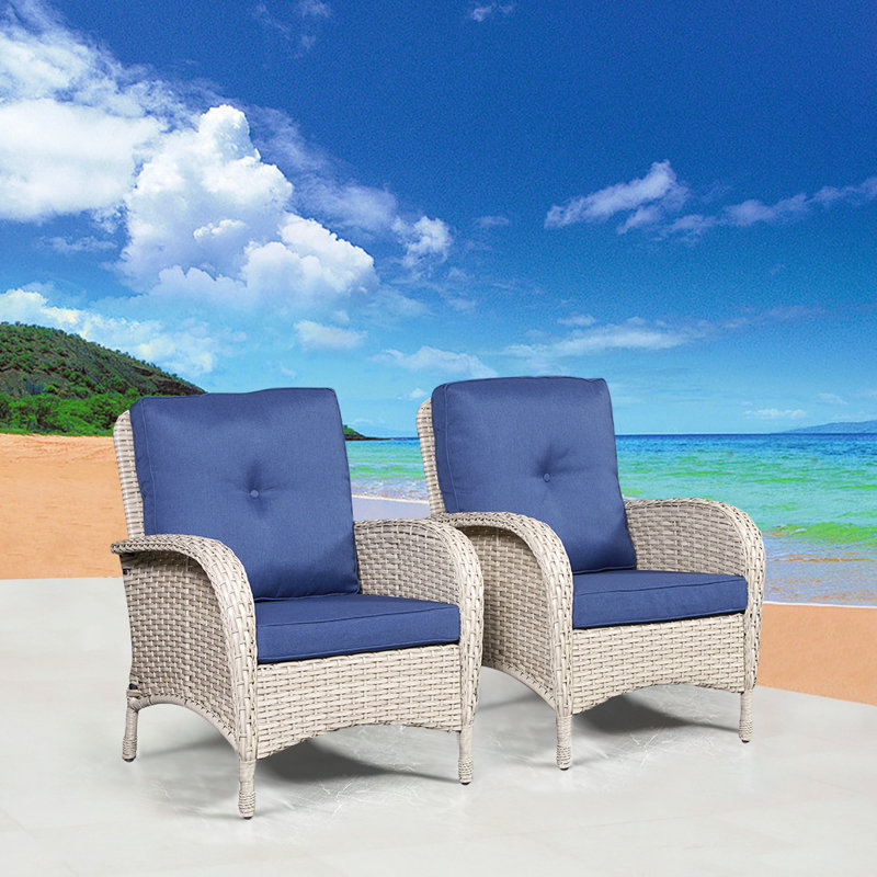 Chaise de patio avec coussins Gaetanino, Beige clair / bleu