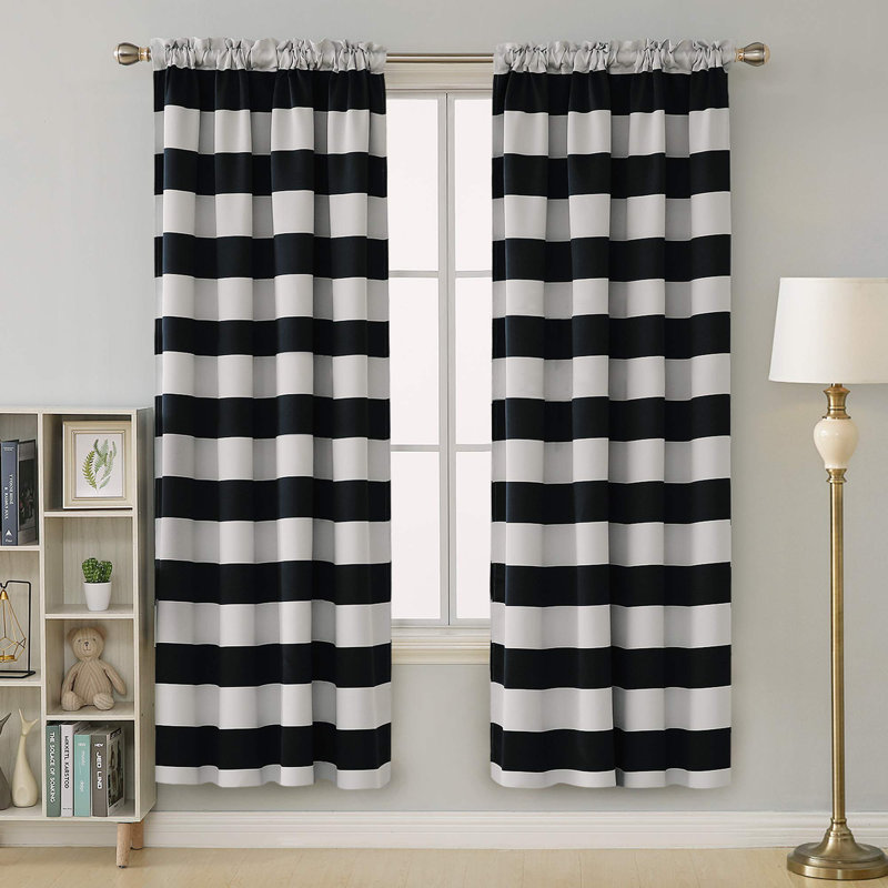 Zamudio Room Darkening Curtain Pair, Black/White, 52" W x 84" L