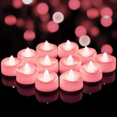 24 Pack Pink LED Flameless Tea Light Votives: Battery Operated, Realistic, 1.5" D x 1.25" H, for Wedding & Home Party Decor