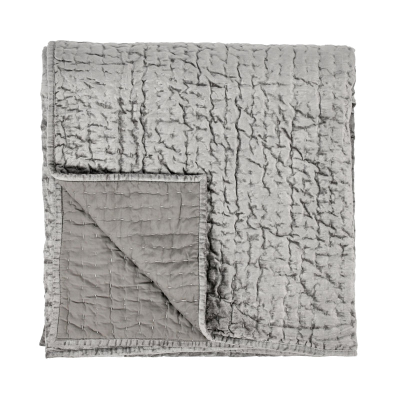 Bari 4-Piece Velvet Rayon Quilt Set, King Quilt + 3 Euro Shams, Light Gray