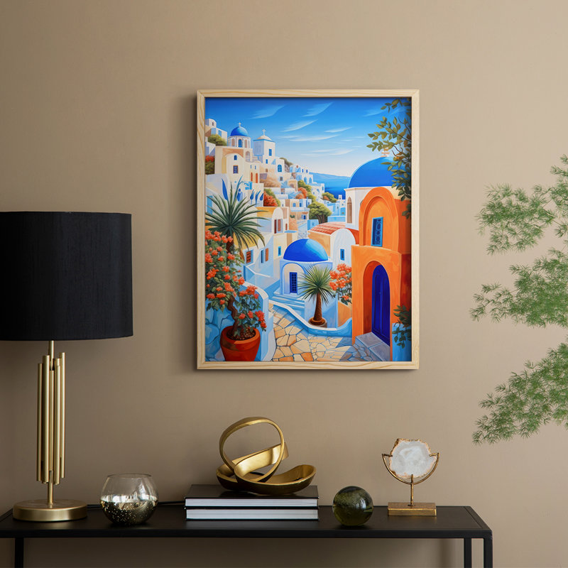 Oia Caldera II, reproduction encadrée - bois massif, Naturel, H 15 po x l 12 po