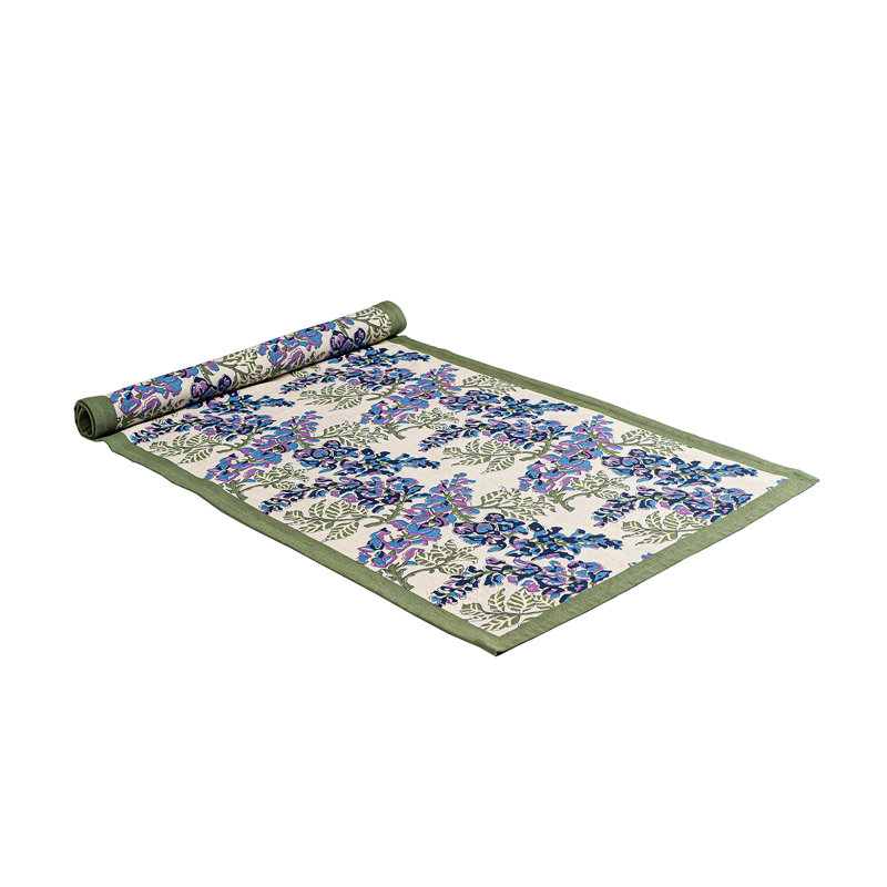 Wisteria Handmade Floral Table Runnner, 90" x 16", Blue/Green