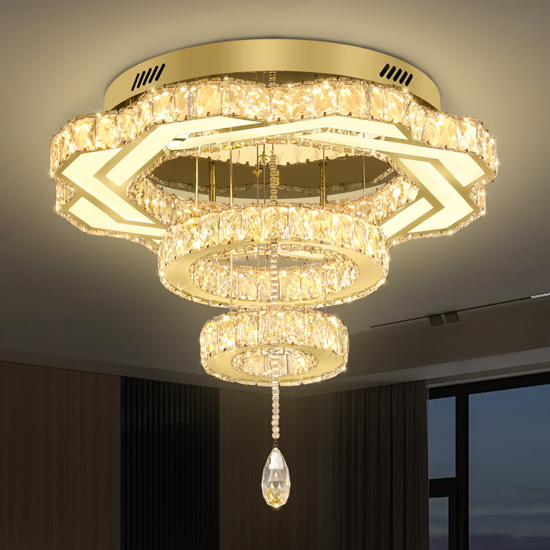 Dia 24" Gold Chandelier Flush Mount Ceiling Light For Bedroom Living Room Dining Room