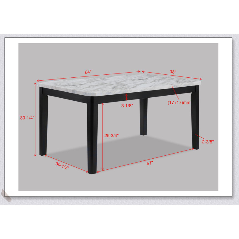 Ensemble de salle à manger 5 pièces contemporain avec plateau rectangulaire en faux marbre, chaises rembourrées à finition noire et fabrication en bois massif pour une salle à manger élégante et fonctionnelle