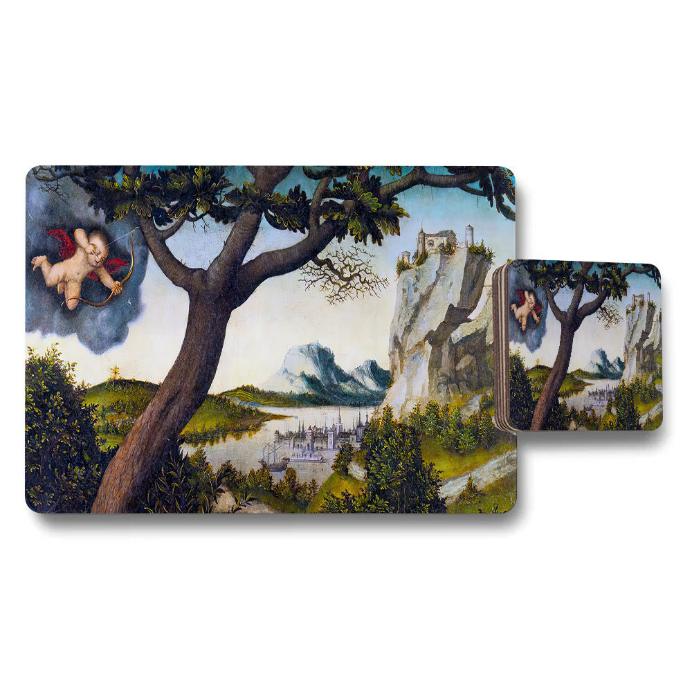Artistic Landscape Placemats And Coaster Set With Scenic Artwork
