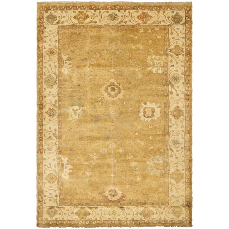Oushak Oriental Hand-Knotted Wool Gold/Ivory Area Rug, Rectangle 8' x 10'