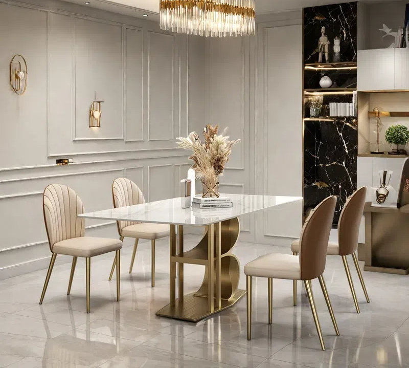 Light Luxury Rock Plate Dining Table Sets., 29.53"H x 70.87"L x 35.43"W