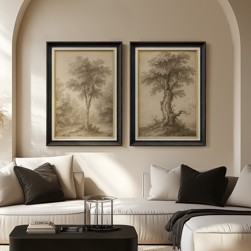 «Vintage Tree Landscape Wall Prints for Living Room», ensemble de 2 art mural encadré de qualité supérieure sur toile 26 po x 36 po