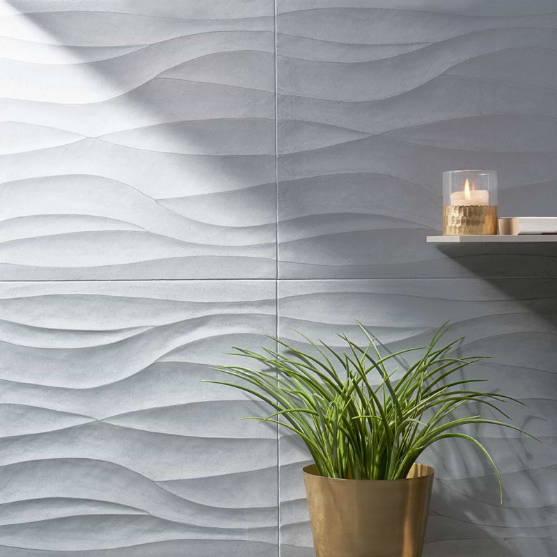 Thalia 18X18 3D Carved Wave Honed Limestone Tile, Blue Gray