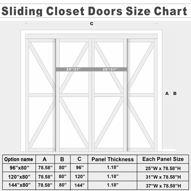 80 in. 1 Lite Mirrored Glass Double Sliding Closet Door with Hardware Kit, 120" x 80"