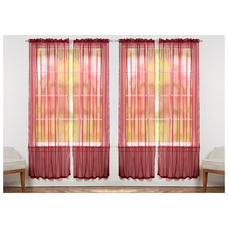 Panneaux de rideaux transparents de couleur unie avec passe-tringle, Bourgogne