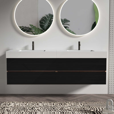 Meuble-lavabo mural 72 po (36 po * 2) avec lavabo à quartz et tiroirs, KD