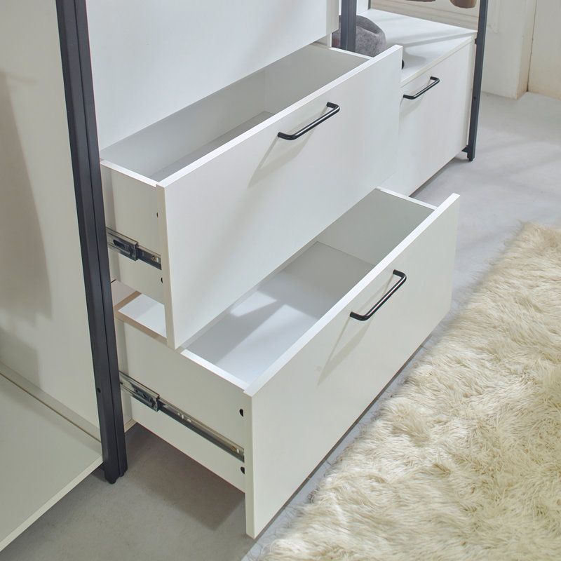 Fiona White Freestanding Walk In Wood Closet System With Metal Frame