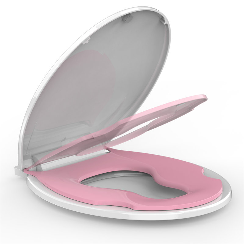 Toilet Seat Round,Toilet Seat with Toddler Seat Built in, Potty Training Toilet Seat Round Fits Both Adult and Child, with Soft Close, Easy Install and Clean - White and Pink