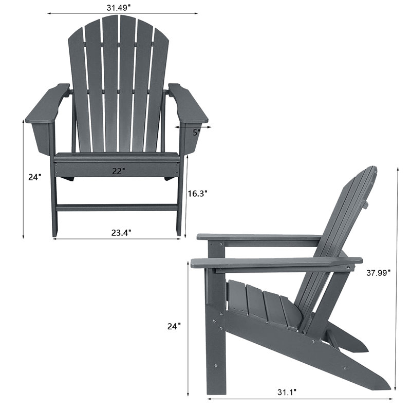 4 chaises Adirondack résistantes aux intempéries, gris
