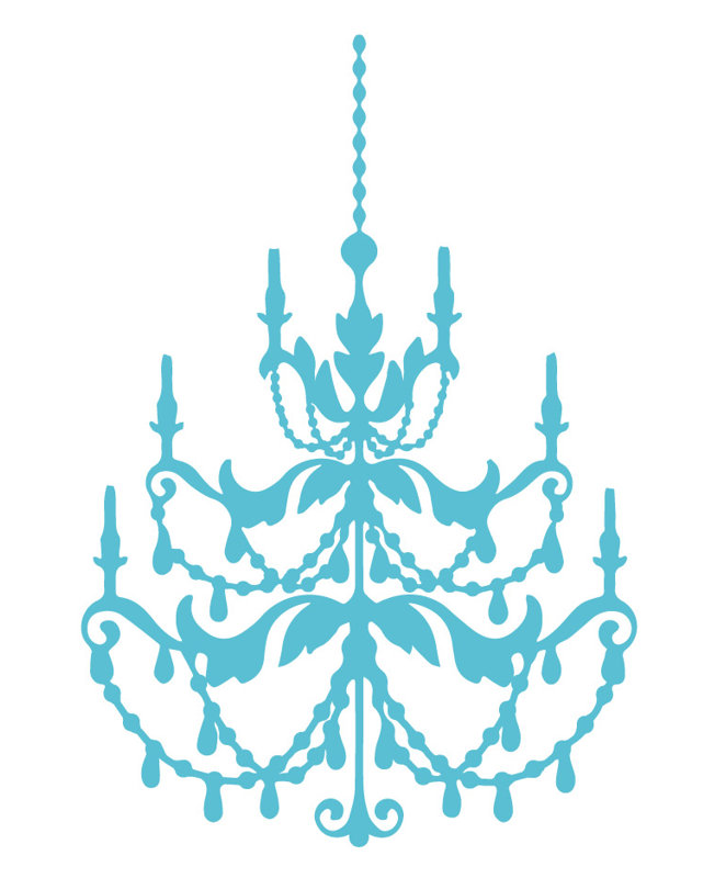Décalcomanie murale lustre française, Bleu geyser, H 24 po x l 16 po x P 0,01 po