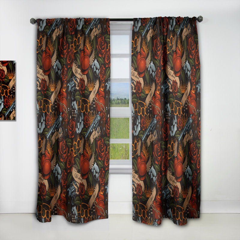Panneau de rideau simple occultant floral avec fleurs et papillons roses, L 52 po x L 108 po