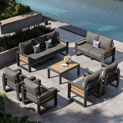 7-pcs Outdoor Patio Furniture Sofa Set – 9-person Modern Sectional With Removable Cushion