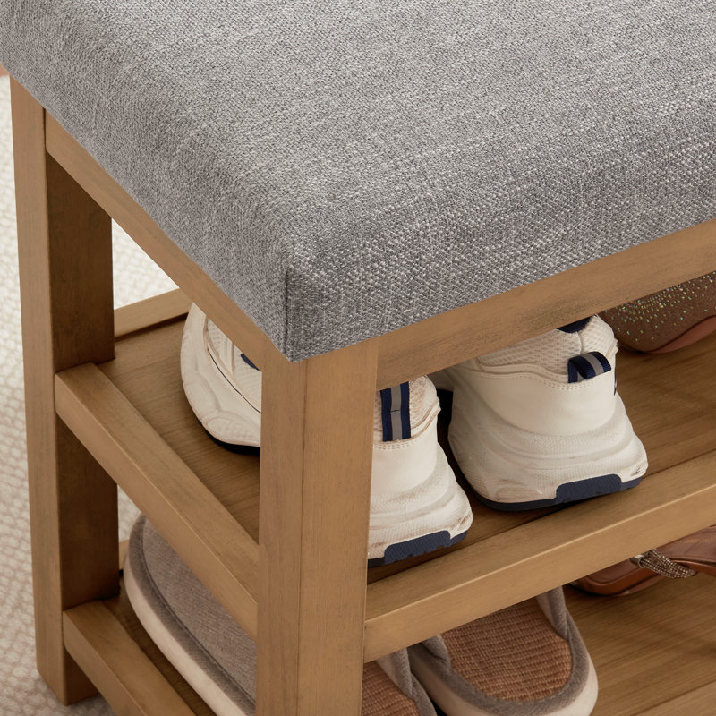 Banc de rangement pour chaussures rembourré Hahnville, Gris, H 21,3 po x l 46,1 po x P 13,8 po