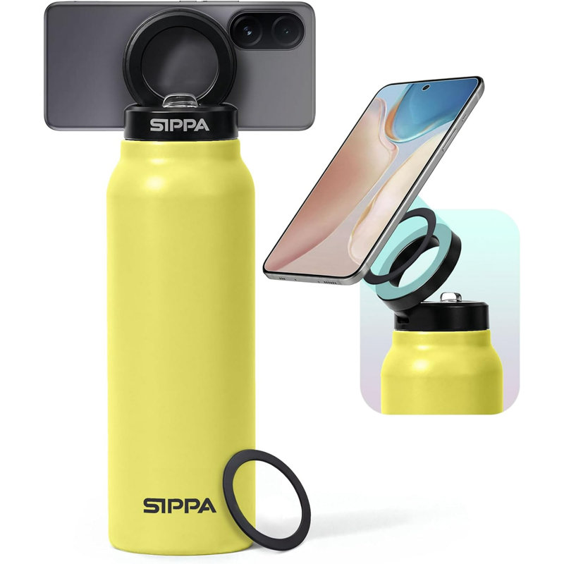 Bouteille isotherme en acier inoxydable de qualité supérieure de 24 oz liq. Avec paille et poignée SIPPA - Hydratation mains-libres à l'épreuve des fuites - Jaune