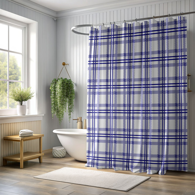 Rideau de douche à rayures bleu marine et blanc de qualité supérieure, H 74 po x l 71 po
