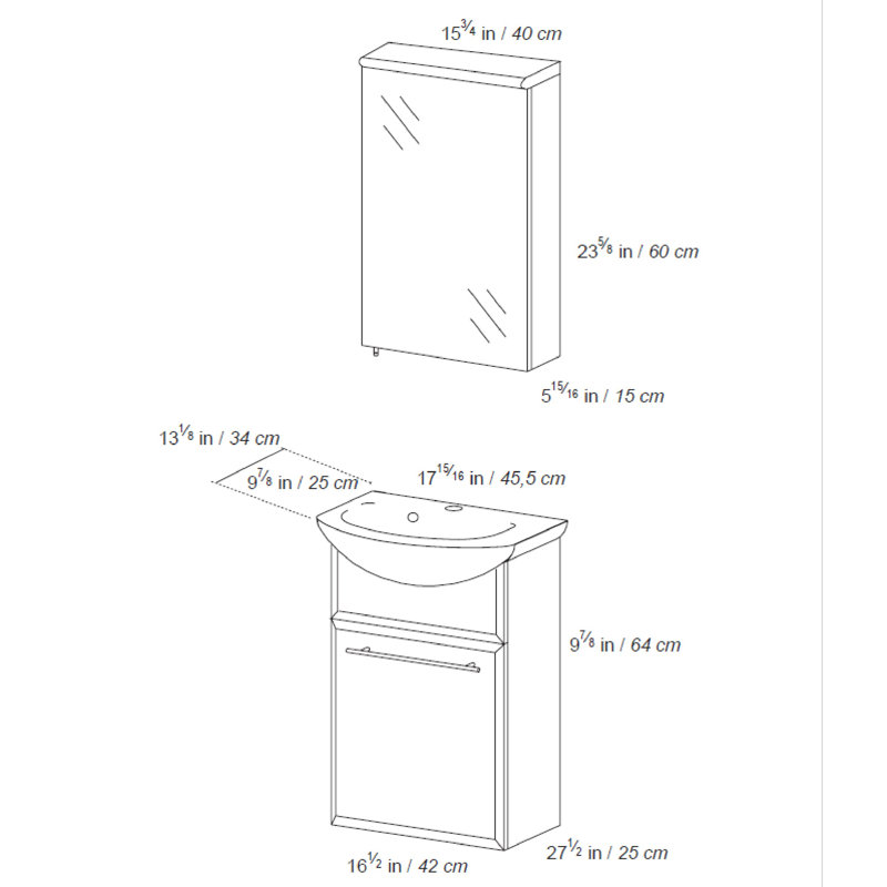 Viggo 18" Wall-Mounted Single Bathroom Vanity Set, Gray