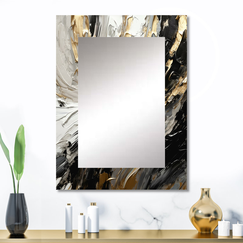 Golden Wave Reflections VI - miroir décoratif abstrait, miroir mural noir, impression d'art en métal, 32 po x 24 po