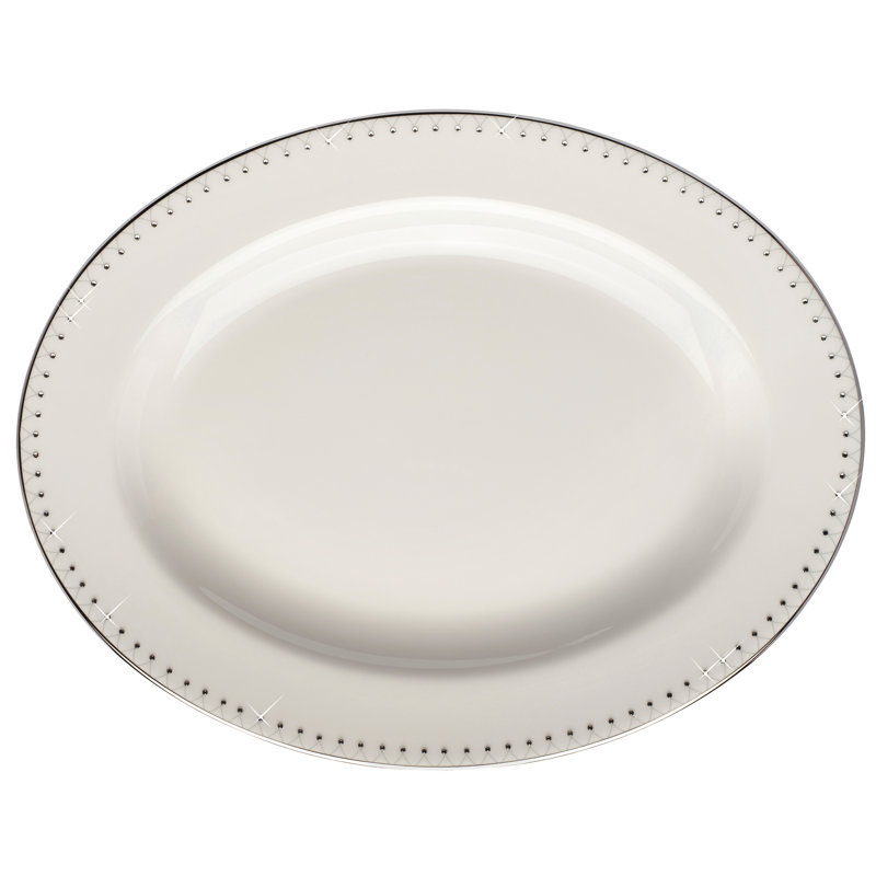 Plateau ovale en porcelaine tendre, Blanc / platine
