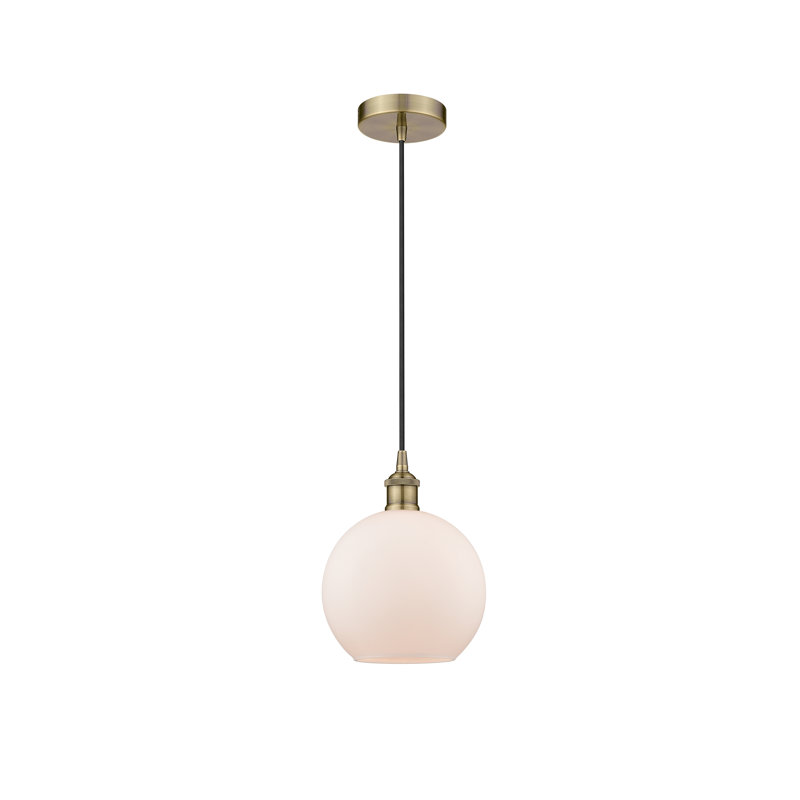 Luminaire suspendu simple à 1 lumière Ralph, Laiton antique, Blanc mat, H 10,75 po x l 8 po x P 8 po