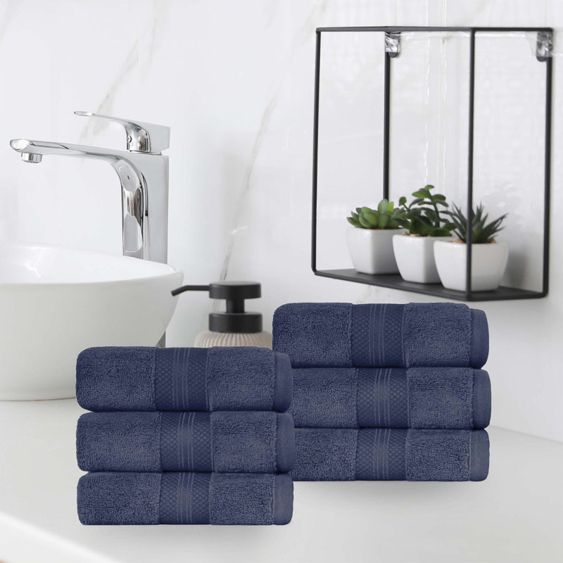 Finnian Plush Heavyweight, 100% Turkish Towel Collection, Crown Blue, Hand Towels - 6 Pack