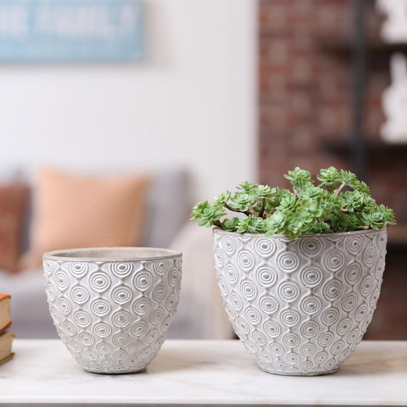 Ensemble de pot de fleurs en béton rond 2 pièces Averill, Gris