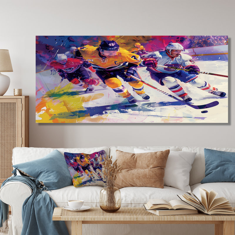 Joueurs de hockey pendant les éliminatoires II - Décoration murale de hockey sport, Toile tendue, H 30 po x l 40 po