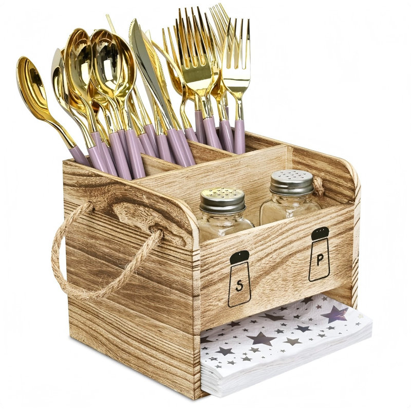 Porte-ustensiles en bois avec poignées - Porte-ustensiles pour salle à manger, restaurant et cuisine