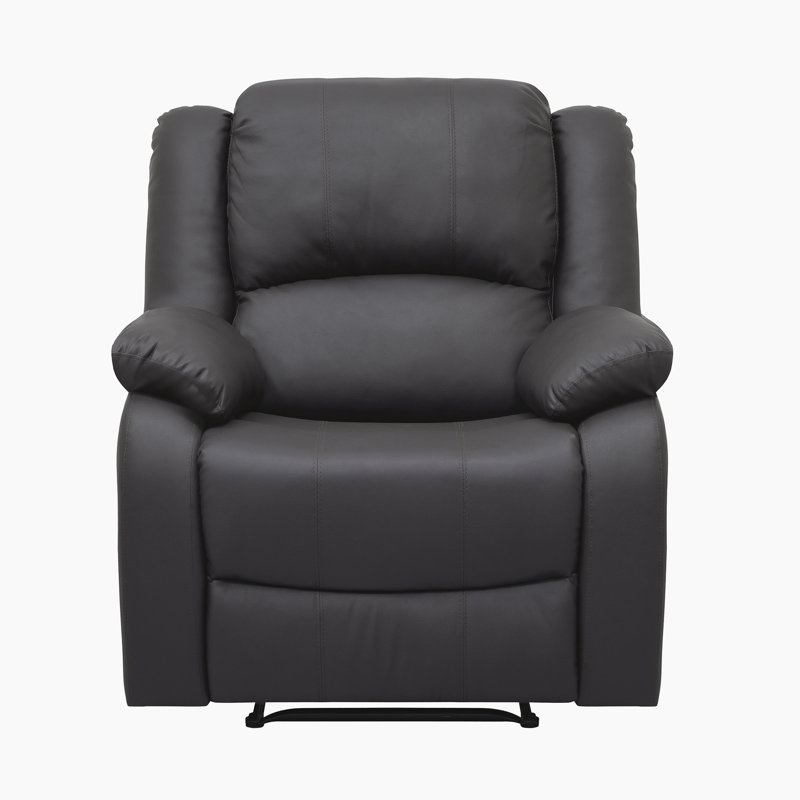 Lakki 35" Transitional Faux Leather Reclining Chair with Tab Pull Reclining Motion, Solid Wood & Plywood Frame