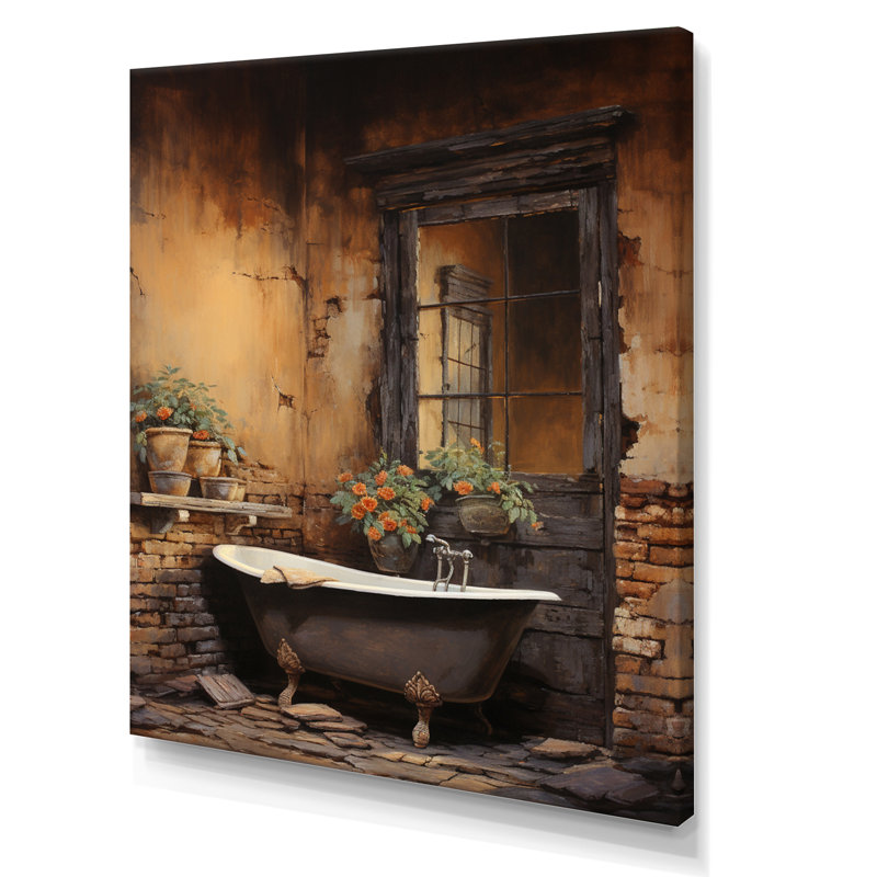 Bentina Bathroom Rustic Charm I - Art mural de salle de bain, 44" H x 34" W, Toile tendue