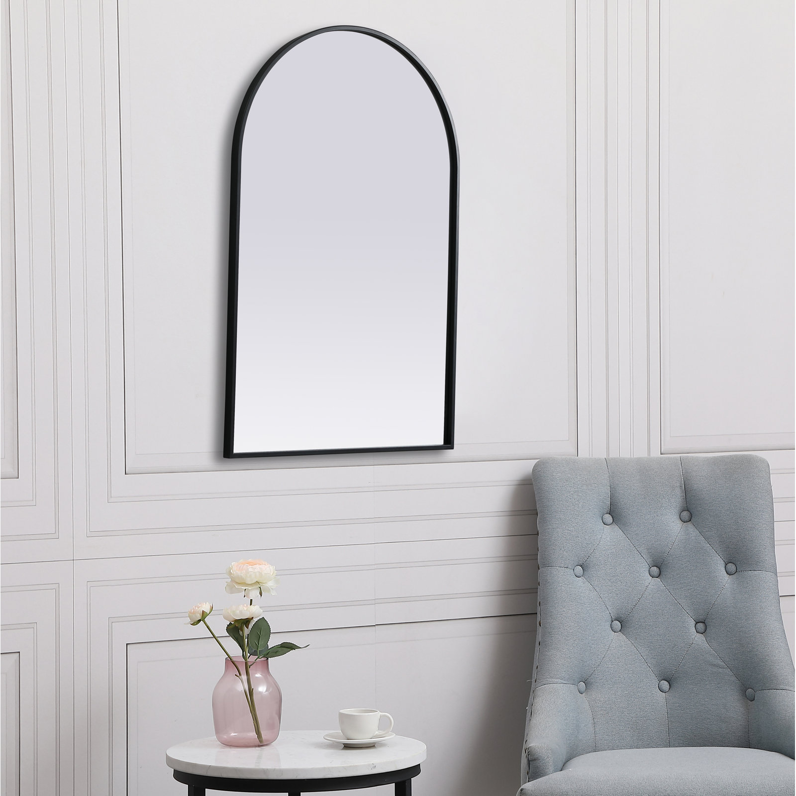 Sabine Metal Arch Wall Mirror, Black, 36" x 24"