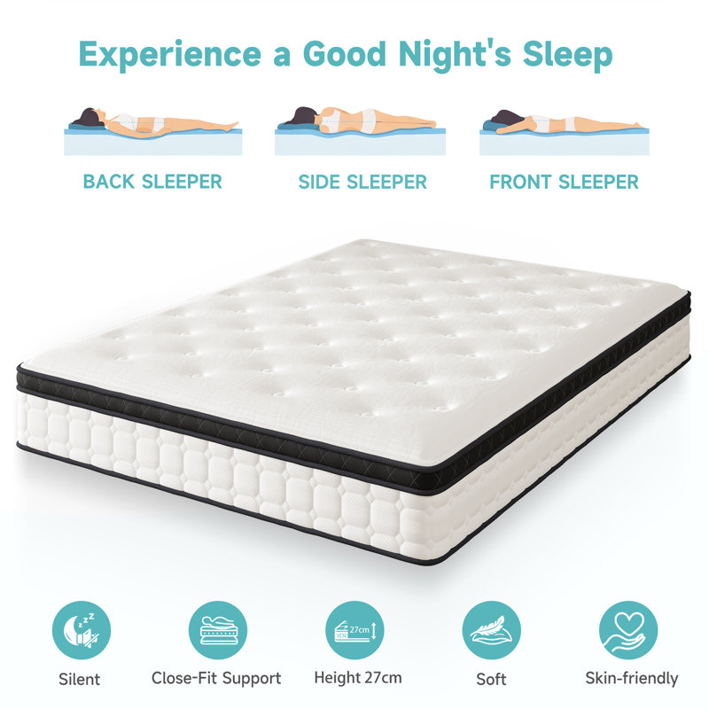 27cm Memory Foam Pocket Sprung Mattress, 2-Zone Pocket Spring for Safety & Support, Double (4'6)