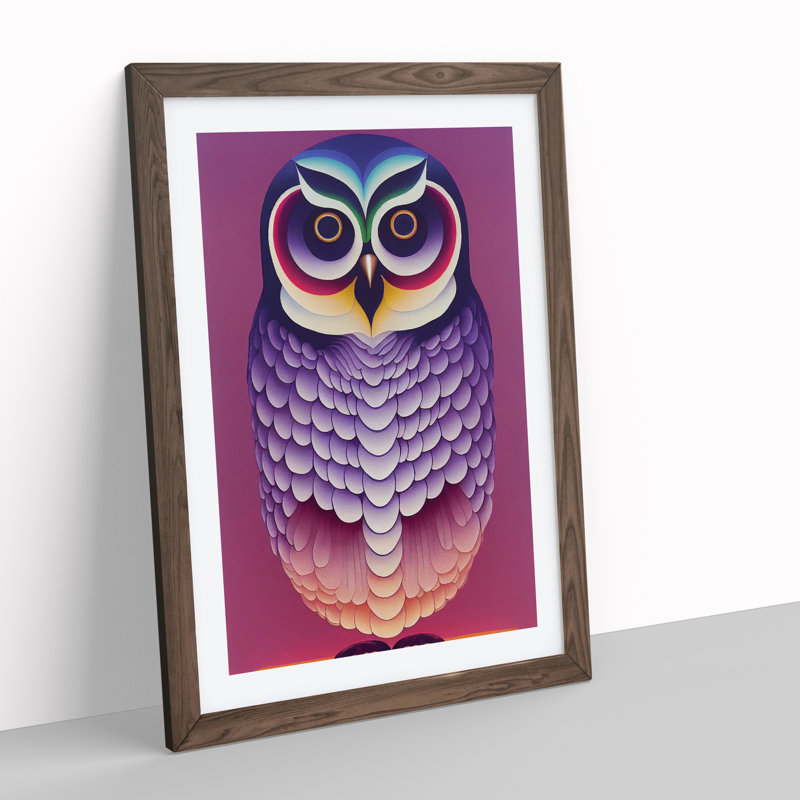 Adventurous Owl Abstract - Wall Art, 48cm H x 36cm W, Walnut Framed