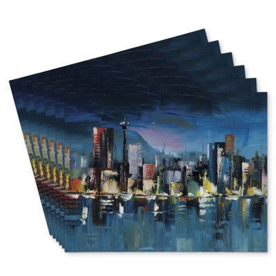 Abstract Blue Cityscape by Night Polyester Roksanda - Set of 6