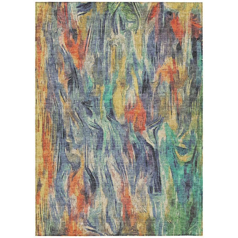 Machine Washable Indoor/Outdoor Huseby ACN2269 Abstract Rug, Rectangle 3' x 5'