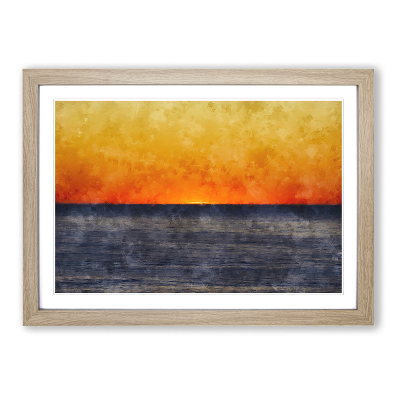 An Orange Sunset - Picture Frame Painting, Oak Framed, 24cm H x 33cm W x 2cm D