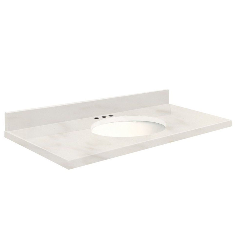 25'' Stone Single Bathroom Vanity Top with Sink, Antique White, Single, White