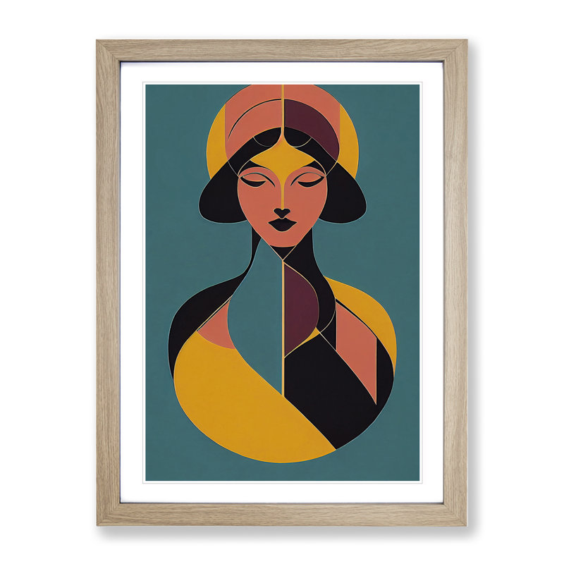 Abstract Coloured Woman No.3 - Single Picture Frame Print, 34cm H x 25cm W x 2cm D, Oak