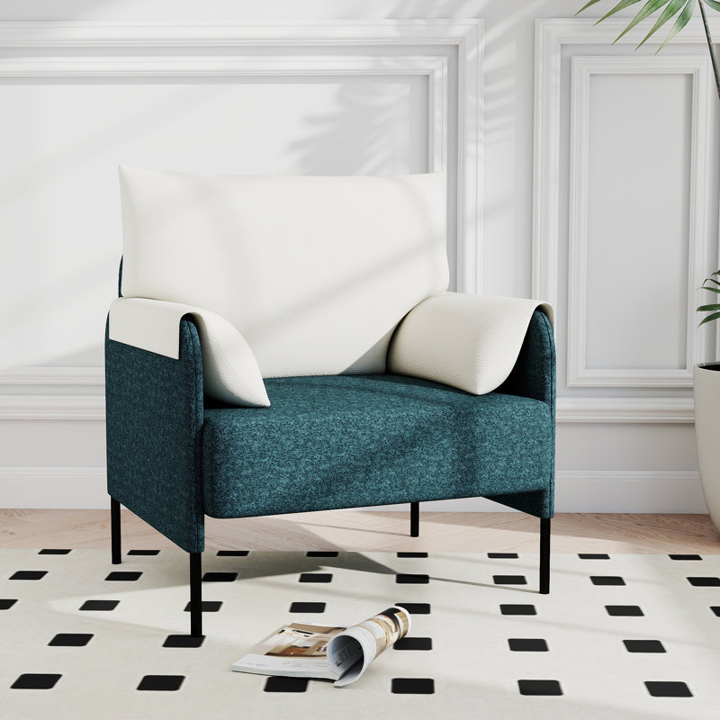 30" W Modern Fabric Upholstered Accent Chairs With Black Metal Legs, Green Polyester