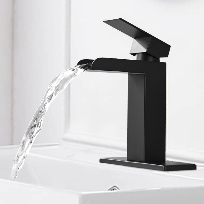 Bathroom Sink Faucet with Pop-up Darin and Deck Plate, Matte Black