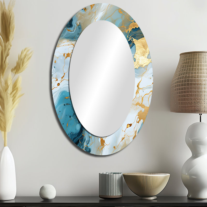 Or artistique Elegance Marble Grace - miroir mural en marbre, miroir décoratif doré, impression d'art en métal, Ovale