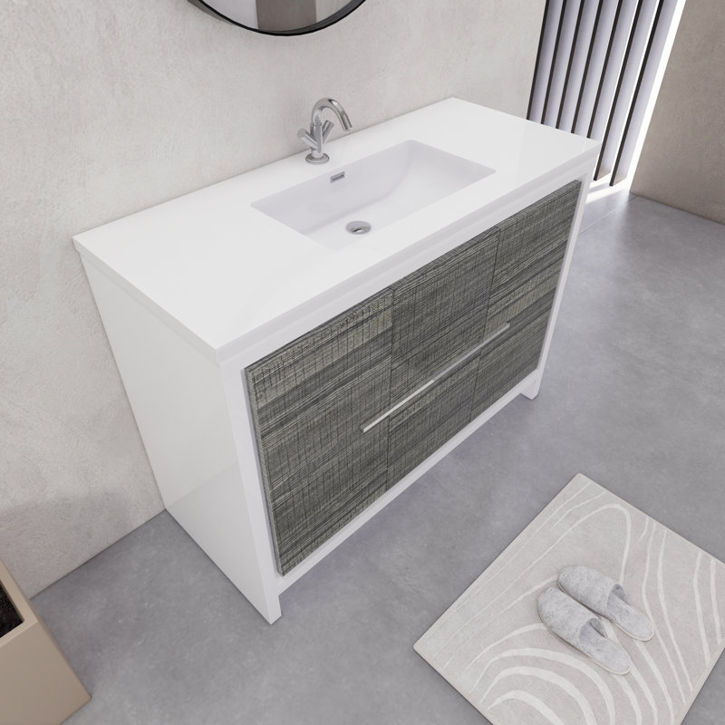 Eden 48" Single Sink Bathroom Vanity Set, Gloss White/Ash Gray