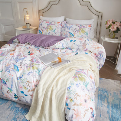 Vintage Floral And Leaf Printed  Microfiber Comforter Set