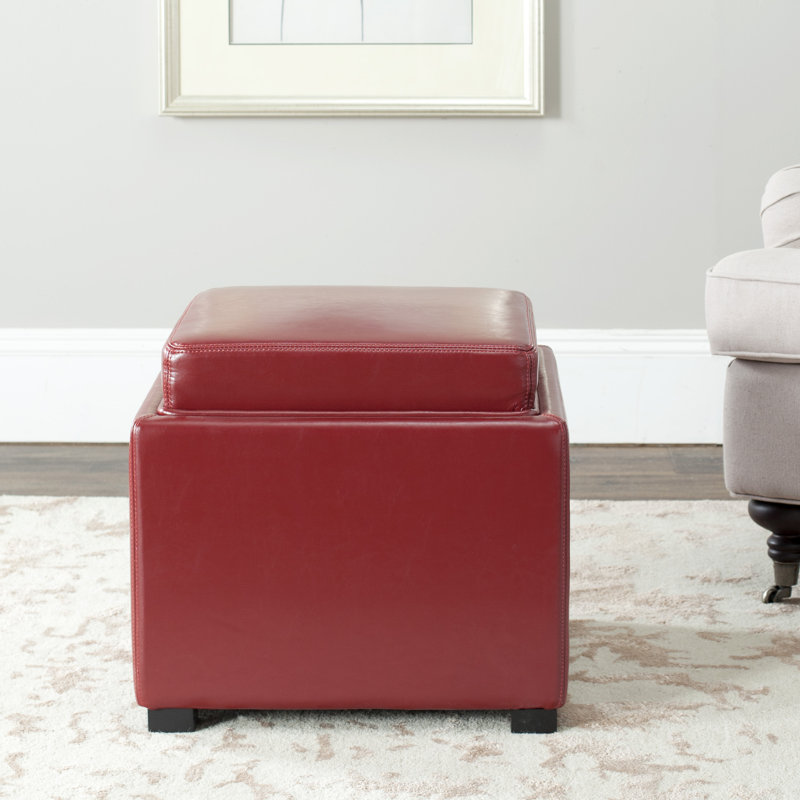 Alesea Upholstered Ottoman, Red Faux Leather
